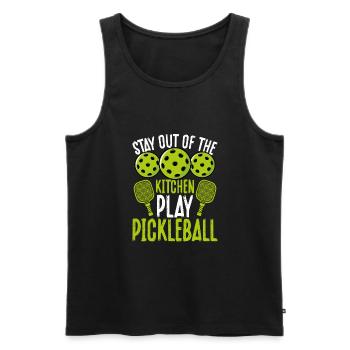 Stay out of the kitchen and - Men's Premium Organic Tank Top - black - Front - AI Model Male 178 light (178cm)