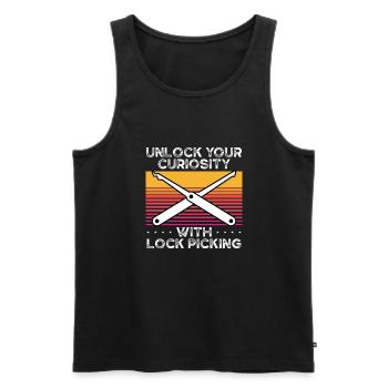 Turn off your curiosity during lockpicking - Men's Premium Organic Tank Top - black - Front - AI Model Male 178 light (178cm)