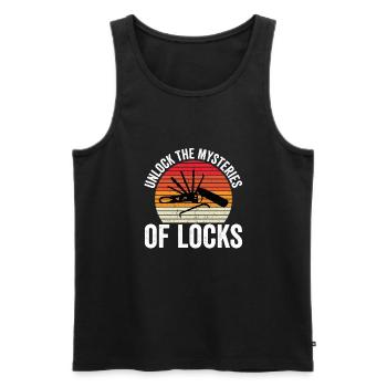 Uncover the secrets of the - Men's Premium Organic Tank Top - black - Front - AI Model Male 178 light (178cm)