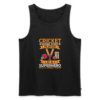 Au cricket, chaque joueur est un héros - Débardeur bio Premium Homme - noir - Devant - Michal (187cm)