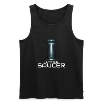 Alien, OVNI, UAP, Espace, Objet volant de l’espace - Débardeur bio Premium Homme - noir - Devant - AI Model Male 178 light (178cm)