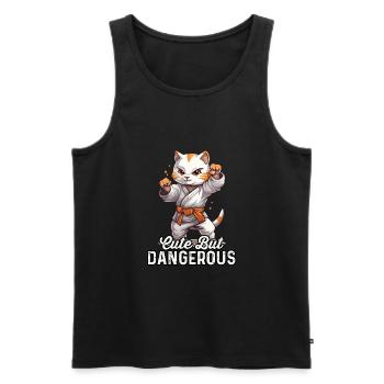 Chat mignon mais dangereux - Débardeur bio Premium Homme - noir - Devant - AI Model Male 178 light (178cm)