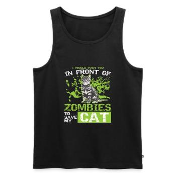 Chat drôle chaton Zombie vêtements - Débardeur bio Premium Homme - noir - Devant - AI Model Male 178 light (178cm)