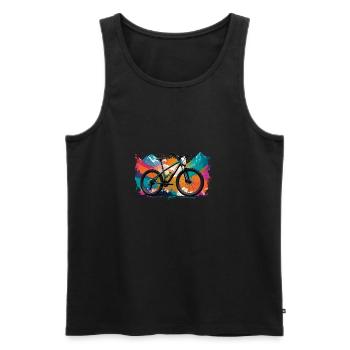 illustration,mountainbike,rennrad,graffiti,berge - Männer Premium Bio Tank Top - Schwarz - Vorne - Michal (187cm)