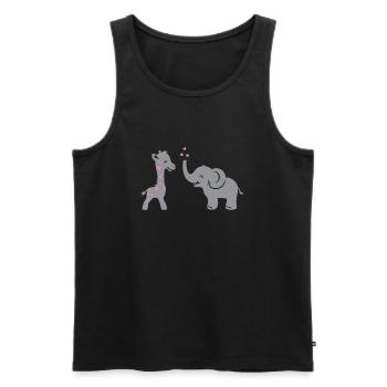 Funny smiling giraffe and elephant with hearts - Men's Premium Organic Tank Top - black - Front - Michal (187cm)