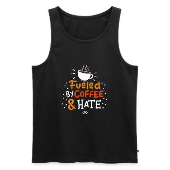 Kaffee "fueled by coffee and hate" Geschenk Motiv - Männer Premium Bio Tank Top - Schwarz - Vorne - AI Model Male 178 light (178cm)