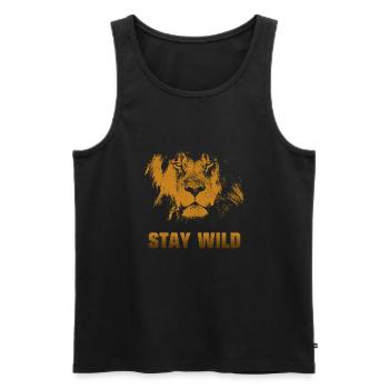 Bleib wild. Löwengesicht - Männer Premium Bio Tank Top - Schwarz - Vorne - AI Model Male 178 light (178cm)
