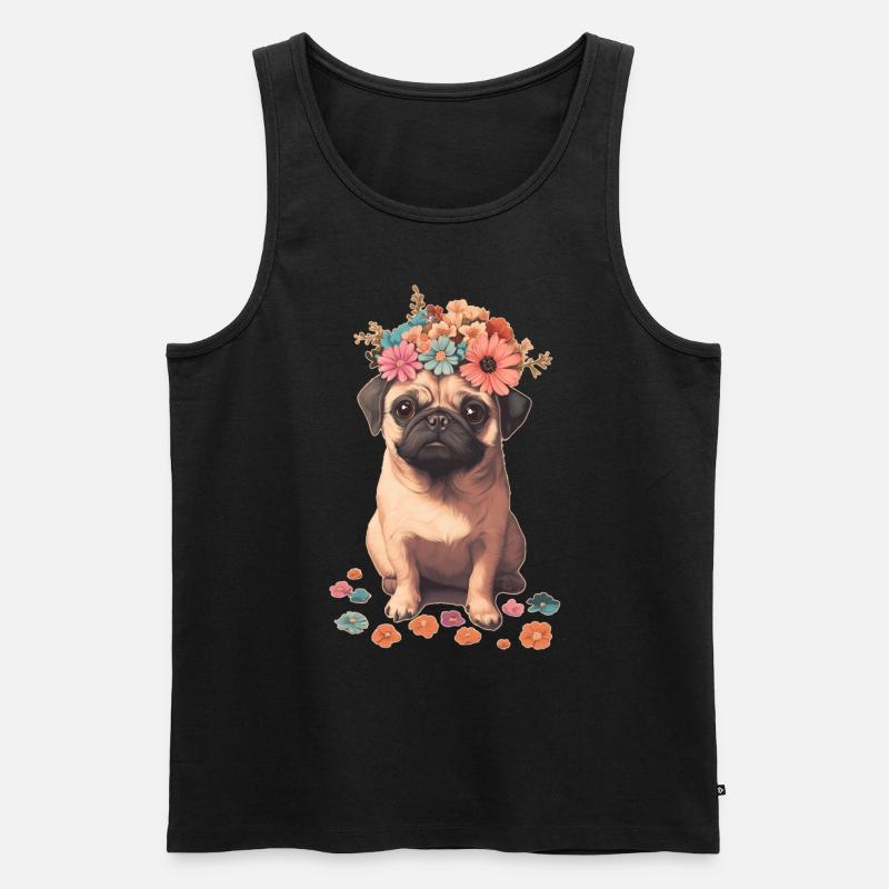 Mops mit Blumen - Männer Premium Bio Tank Top - Schwarz