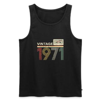 Cassette vintage 1971 - Débardeur bio Premium Homme - noir - Devant - AI Model Male 178 light (178cm)