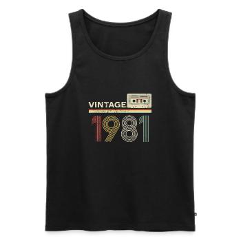 Cassette vintage 1981 - Débardeur bio Premium Homme - noir - Devant - AI Model Male 178 light (178cm)