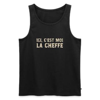 Ici c'est moi la cheffe cadeau patronne humour - Débardeur bio Premium Homme - noir - Devant - Michal (187cm)