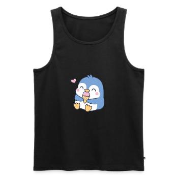 Le pingouin bleu mignon aime la crème glacée - Débardeur bio Premium Homme - noir - Devant - AI Model Male 178 light (178cm)