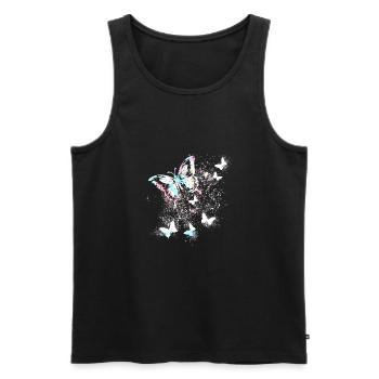 Papillon, aquarelle, coloré, peinture, graffiti - Débardeur bio Premium Homme - noir - Devant - Michal (187cm)