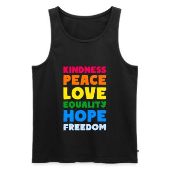 KINDNESS PEACE LOVE EQUALITY HOPE FREEDOM - Männer Premium Bio Tank Top - Schwarz - Vorne - Michal (187cm)
