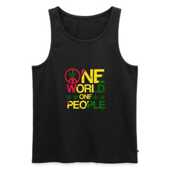 REGGAE, MARLEY, RASTA, RASTAFARI, ONE WORLD - Men's Premium Organic Tank Top - black - Front - AI Model Male 178 light (178cm)