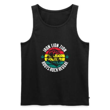 IRON LION ZION, ROOTS ROCK REGGAE, Marley, Rasta - Men's Premium Organic Tank Top - black - Front - AI Model Male 178 light (178cm)