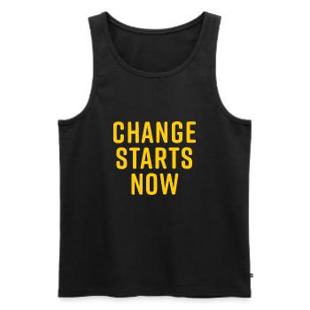 change starts now - Men's Premium Organic Tank Top - black - Front - AI Model Male 178 light (178cm)