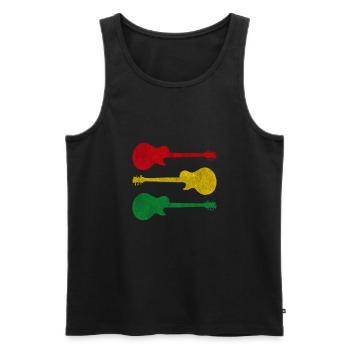 Guitars with reggae colors in vintage grunge style - Men's Premium Organic Tank Top - black - Front - AI Model Male 178 light (178cm)