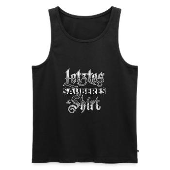 Handlettering „Letztes sauberes Shirt“ - Männer Premium Bio Tank Top - Schwarz - Vorne - Michal (187cm)