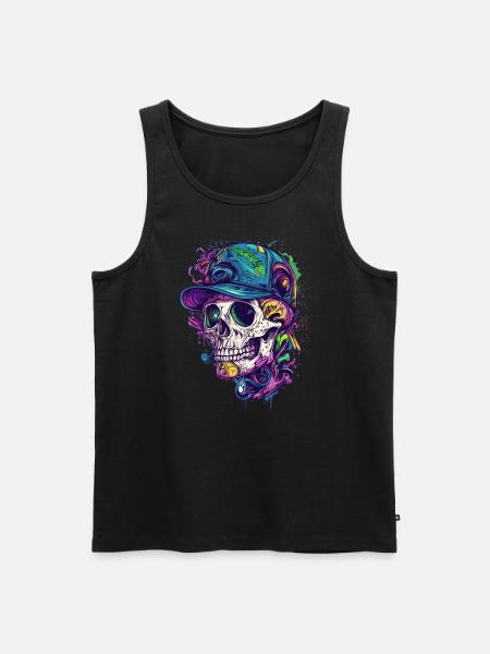 Skull with baseball cap - Men's Premium Organic Tank Top - black