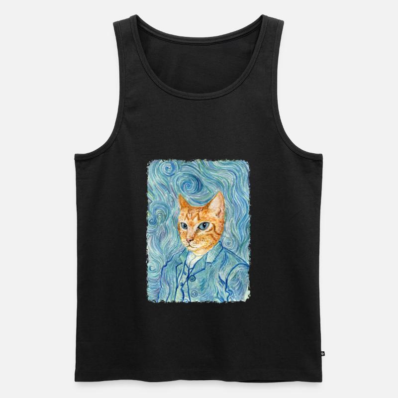 Kätzchen van Gogh - Männer Premium Bio Tank Top - Schwarz