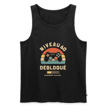 Anniversaire Niveau 60 Ans Débloqué Gamer Gaming - Débardeur bio Premium Homme - noir - Devant - Michal (187cm)