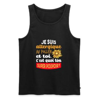 Cadeau humour super pouvoir allergique au pollen - Débardeur bio Premium Homme - noir - Devant - AI Model Male 178 light (178cm)