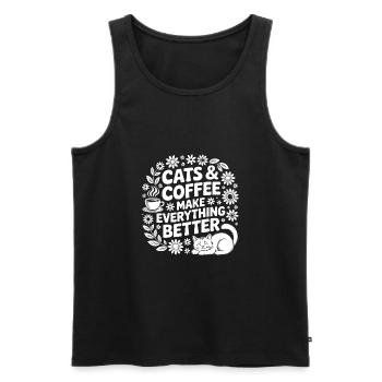 Le chat et le café sont tout ce dont j’ai besoin - Débardeur bio Premium Homme - noir - Devant - Michal (187cm)
