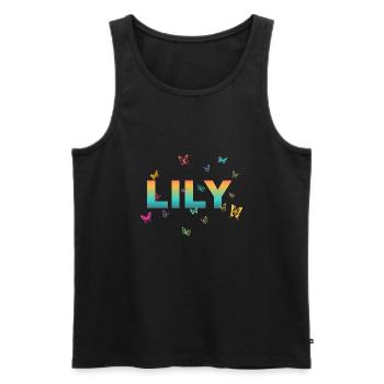Lily - Beautiful name with butterflies - Men's Premium Organic Tank Top - black - Front - AI Model Male 178 light (178cm)