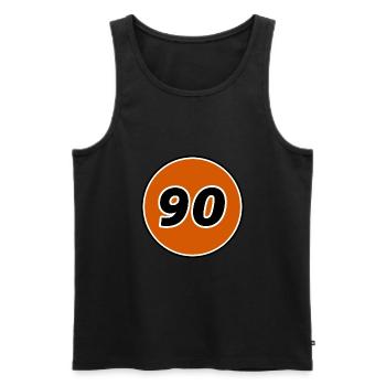 90 Logo - Männer Premium Bio Tank Top - Schwarz - Vorne - AI Model Male 178 light (178cm)