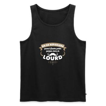 Cadeau humour OSS 117 💪 "quelque chose de lourd" - Débardeur bio Premium Homme - noir - Devant - AI Model Male 178 light (178cm)