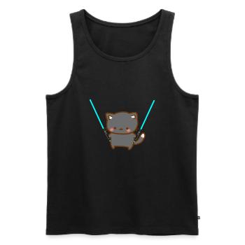 Süße Katze mit blauen Lichtschwertern - Männer Premium Bio Tank Top - Schwarz - Vorne - AI Model Male 178 light (178cm)
