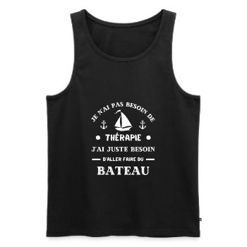 t shirt therapie bateau humour marin homme voilier - Débardeur bio Premium Homme - noir - Devant - AI Model Male 178 light (178cm)