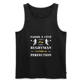 t shirt humour rugby homme perfection rugbyman - Débardeur bio Premium Homme - noir - Devant - Michal (187cm)