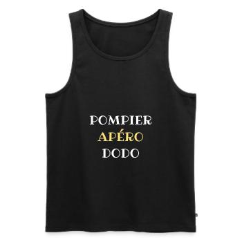 t shirt pompier apero dodo humour sapeur pompier - Débardeur bio Premium Homme - noir - Devant - AI Model Male 178 light (178cm)