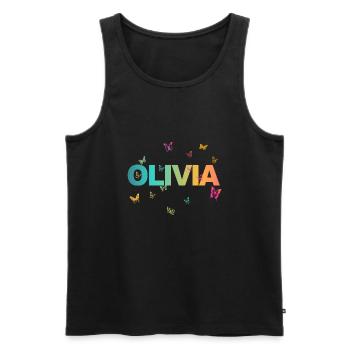 Olivia - Beautiful name with butterflies, girls - Men's Premium Organic Tank Top - black - Front - AI Model Male 178 light (178cm)