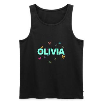 Olivia - Beautiful name with butterflies, girls - Men's Premium Organic Tank Top - black - Front - AI Model Male 178 light (178cm)