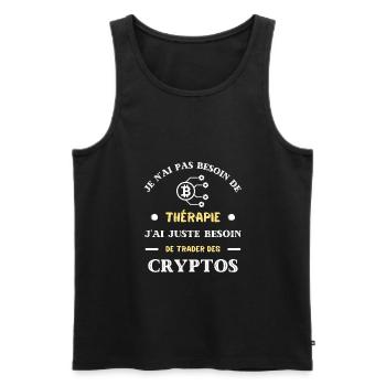 therapie cryptos humour crypto monnaie homme drole - Débardeur bio Premium Homme - noir - Devant - Michal (187cm)