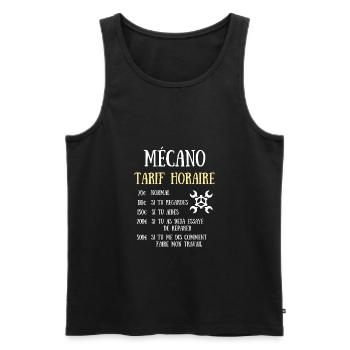 mécano tarif horaire humour mécanicien mécanique - Débardeur bio Premium Homme - noir - Devant - AI Model Male 178 light (178cm)