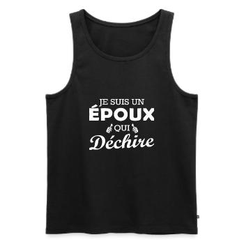 je suis un époux qui déchire / humour mari - Débardeur bio Premium Homme - noir - Devant - AI Model Male 178 light (178cm)