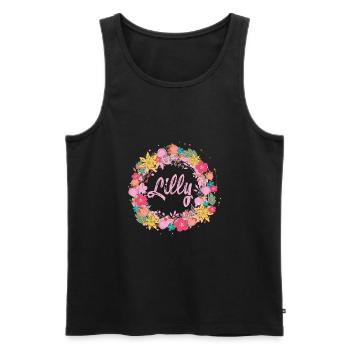 lilly,fleurs,couronne de fleurs,floral,illustration - Débardeur bio Premium Homme - noir - Devant - AI Model Male 178 light (178cm)