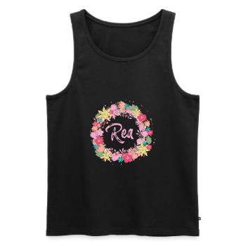 rea,fleurs,couronne de fleurs,floral,illustration - Débardeur bio Premium Homme - noir - Devant - AI Model Male 178 light (178cm)