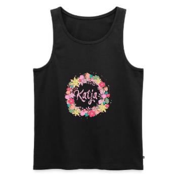 katja , fleurs, couronne de fleurs, floral, illustration - Débardeur bio Premium Homme - noir - Devant - AI Model Male 178 light (178cm)