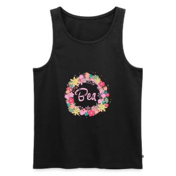 Bea,fleurs,couronne de fleurs,floral,illustration - Débardeur bio Premium Homme - noir - Devant - AI Model Male 178 light (178cm)