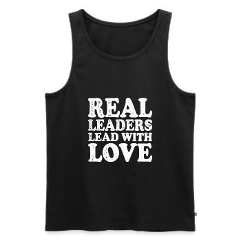Les vrais leaders dirigent avec amour - Débardeur bio Premium Homme - noir - Devant - Michal (187cm)