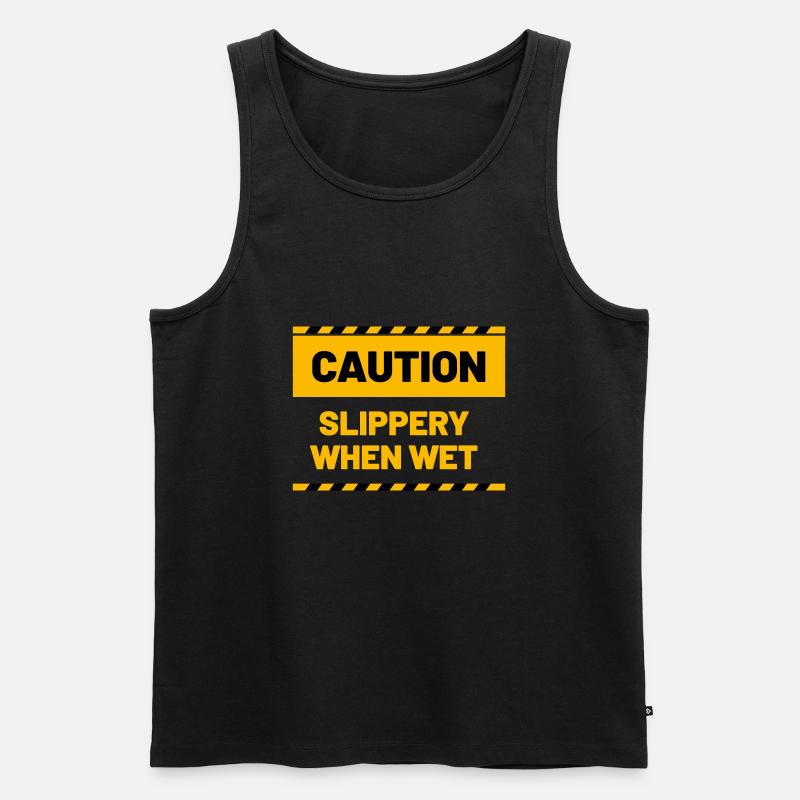 CAUTION slippery when wet - Männer Premium Bio Tank Top - Schwarz