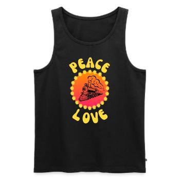 Peace Love and Train Travel and Rail Retro Style - Men's Premium Organic Tank Top - black - Front - Michal (187cm)