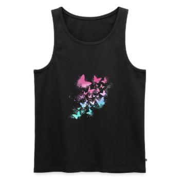 Papillons, aquarelle, coloré, peinture, graffiti - Débardeur bio Premium Homme - noir - Devant - Michal (187cm)