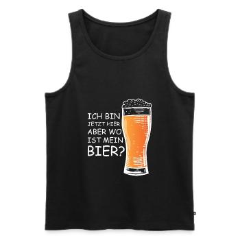 Ich bin jetzt hier, aber wo ist mein Bier? - Männer Premium Bio Tank Top - Schwarz - Vorne - Michal (187cm)