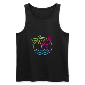 Retro Neon Sign Miami Pink Flamingo Sommer - Männer Premium Bio Tank Top - Schwarz - Vorne - AI Model Male 178 light (178cm)